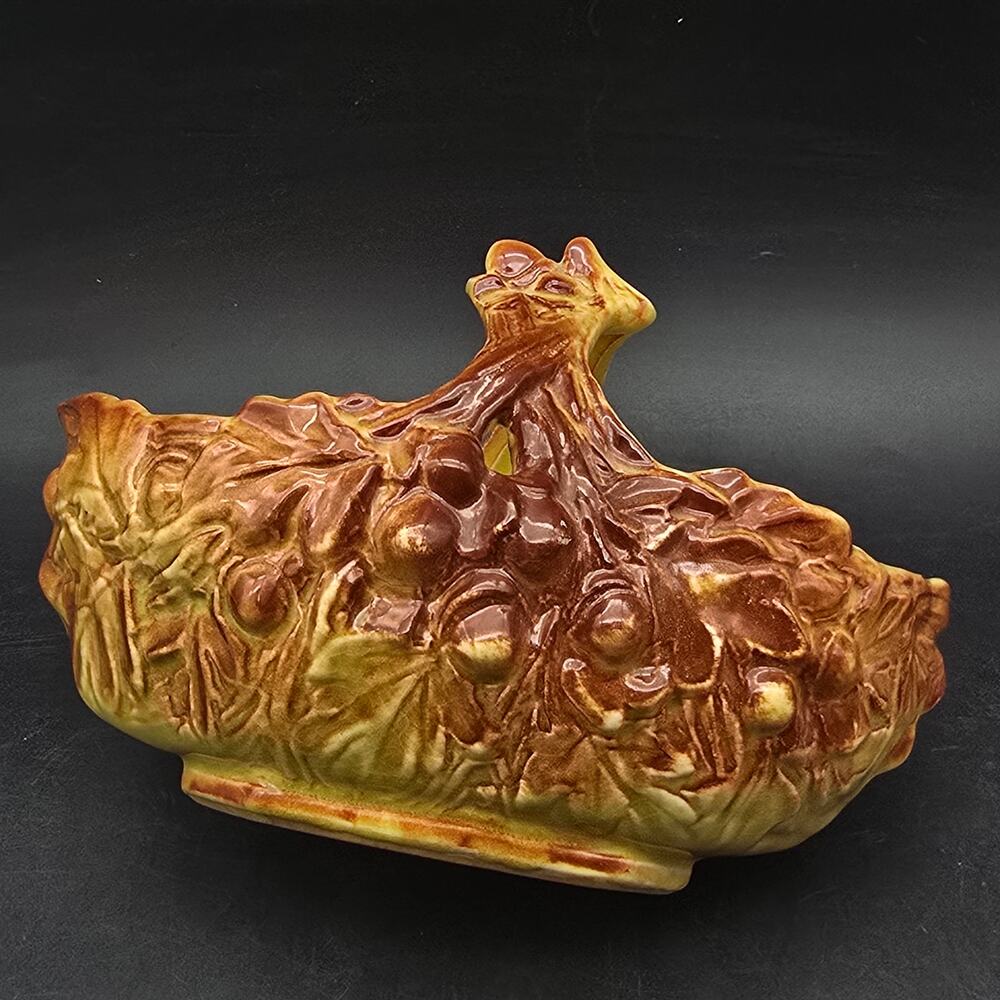 McCoy Pottery‎ Yellow Brown Acorn Basket Planter Dish Vintage